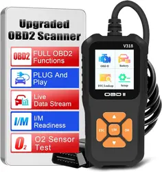 V318 OBD2 Scanner Color Screen Clear Engine Error Codes Check Engine Indicator Diagnostic Tool Multilingual Battery Tester