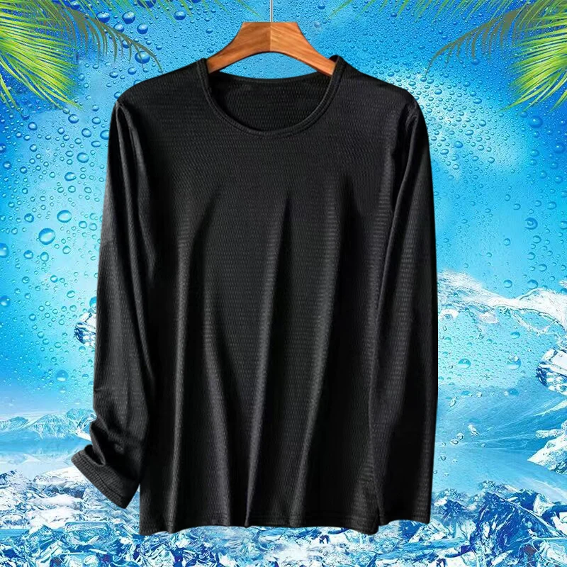 

Футболка Ice Silk Long Sve, мужская летняя футболка Thin Me, дышащая, с кондиционером, irt Base, защита от солнца, быстросохнущее тело...