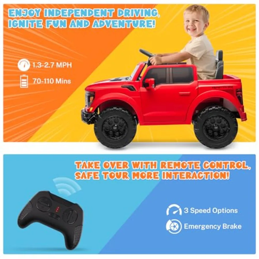12V Licensed Kids Ride On Truck, Electric Toy Car for Children w/Parent Remote Control, LED Lights, Bluetooth, Battery-Powered R