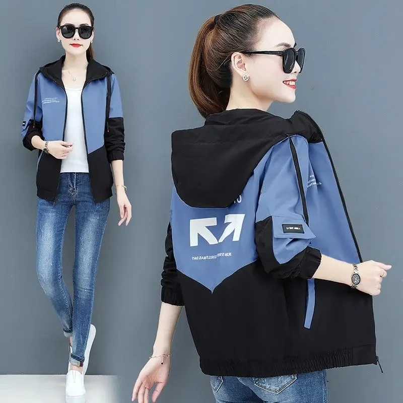 

Trench Coat Women Spring New Korean Slim Versatile Casual Windbreaker Jacket Female Print Large Size Hooded Autumn Outerwear