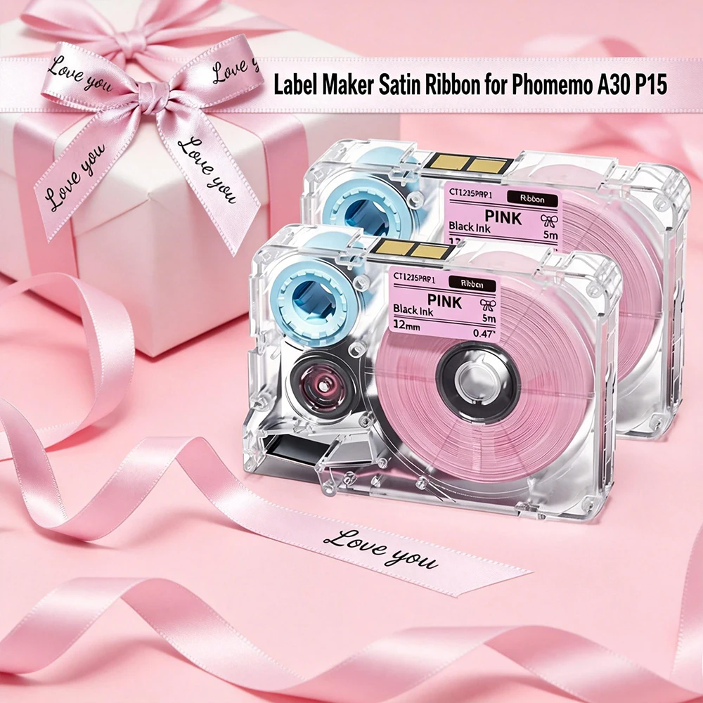 Stain Ribbon Waterproof Tape for Phomemo A30 P15 Label Maker, Durable Embellish Fabric Ribbon Roll for Gift Packing, DIY Art