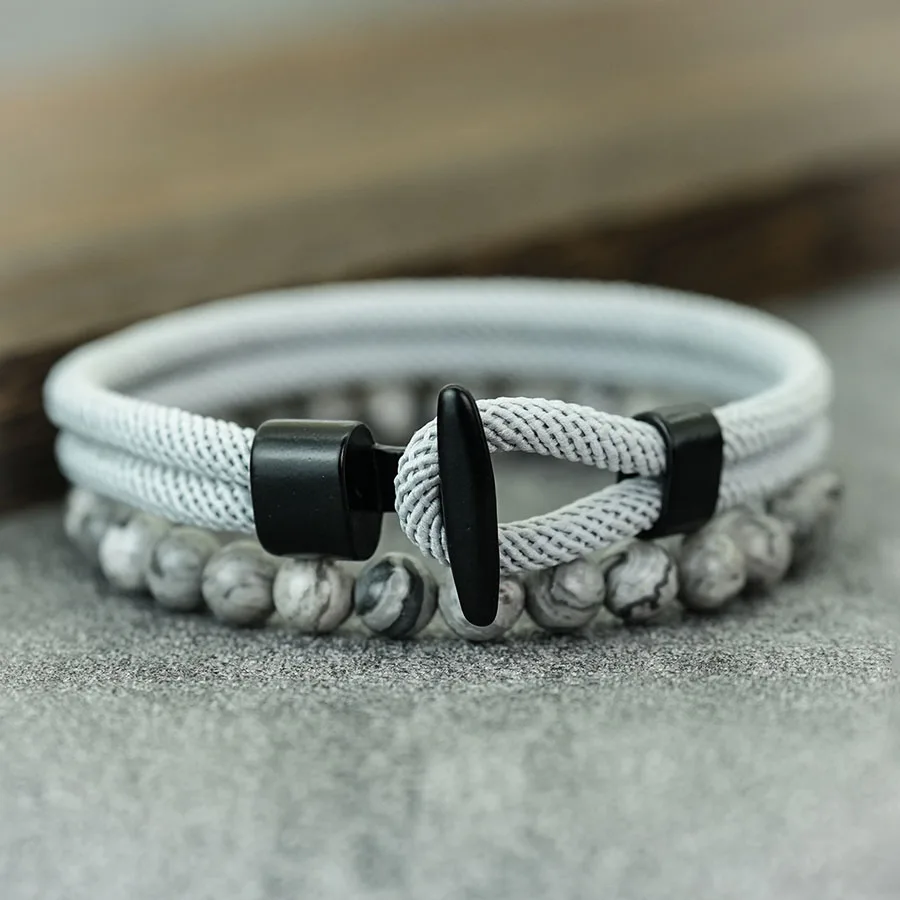 Unico Anchor 2 pezzi Set di braccialetti da uomo Accessori di abbigliamento 6mm Grado A Pietra fatta a mano Stringa a doppio strato Braslet Adventure Homme Joias