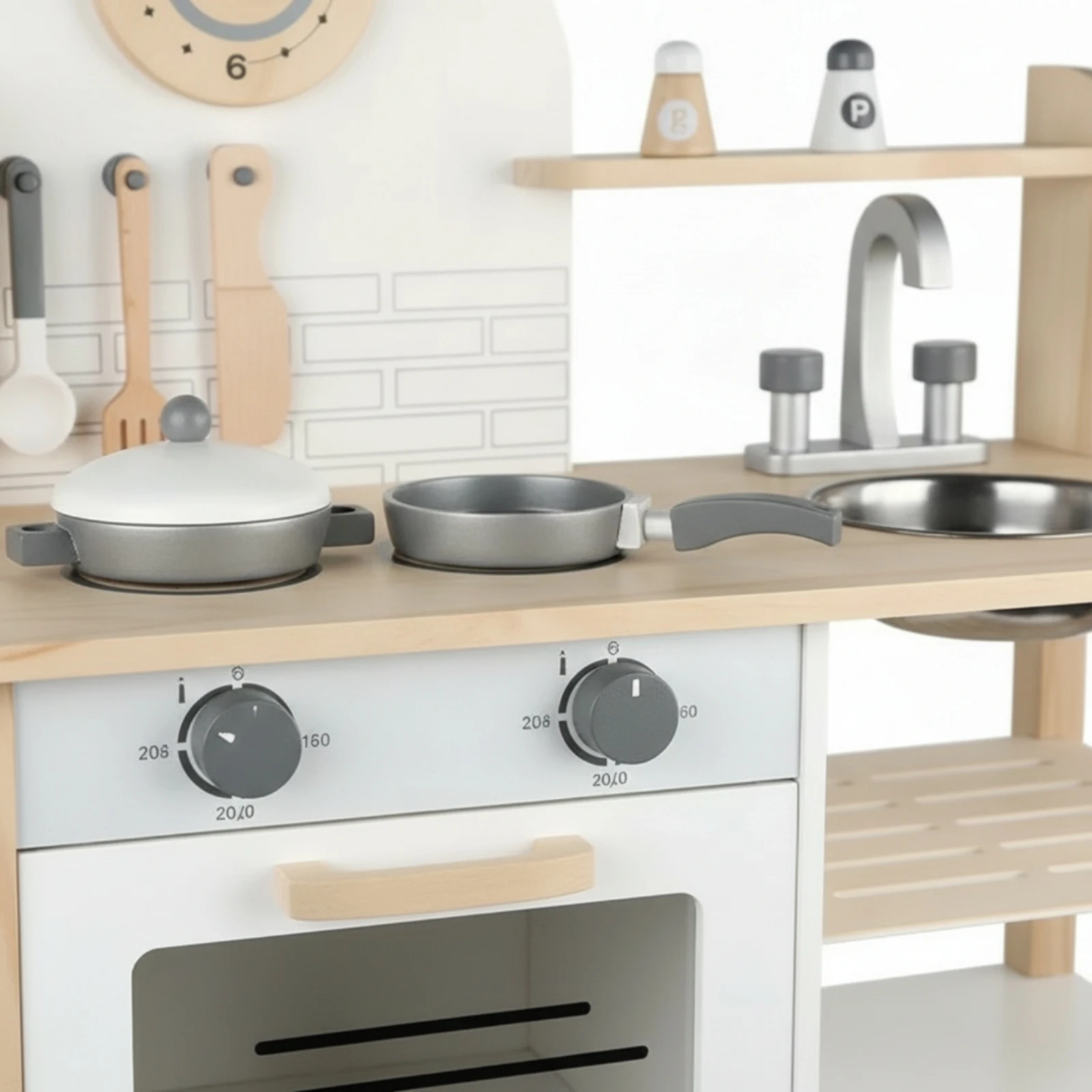木製プレイキッチン-長持ちするごっこ遊びキッチン-アクセサリー付きおもちゃ調理器具セット-bpaフリー-幼児にも安全