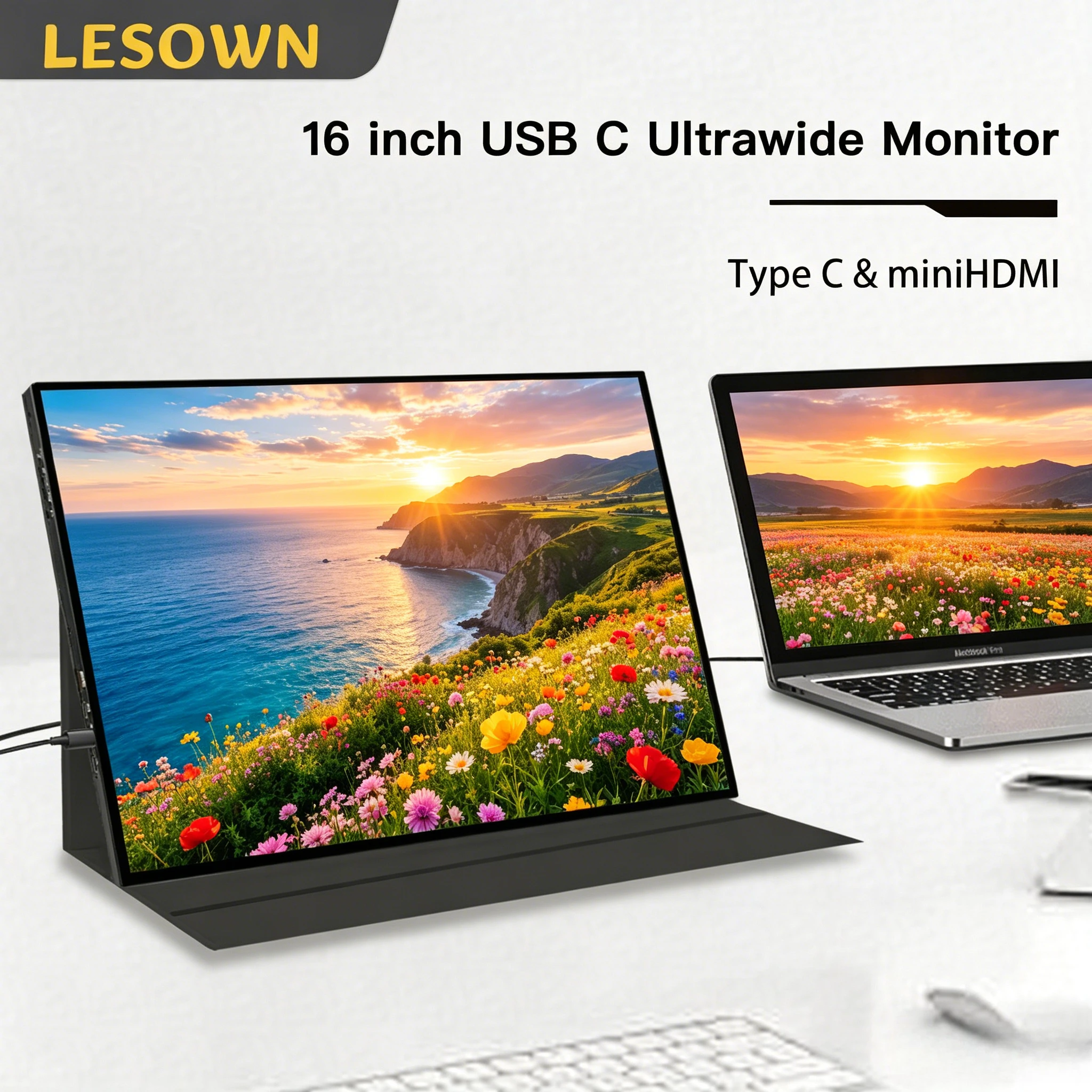 LESOWN 16inch WQXGA 60Hz External Video Game Display Metal Enclosure VESA 75 for ROG Ally Mini PC Type-C miniHDTV Port