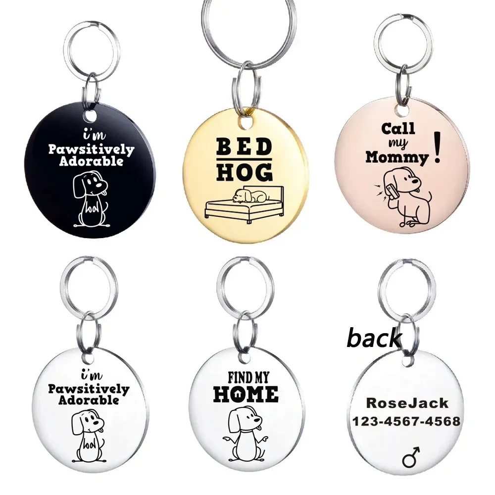 Free Engraved Pet ID Tags for Puppy, Custom Keyring Anti-lost Name Personalized Pendant, Kitten Collar Tag Dog Accessories