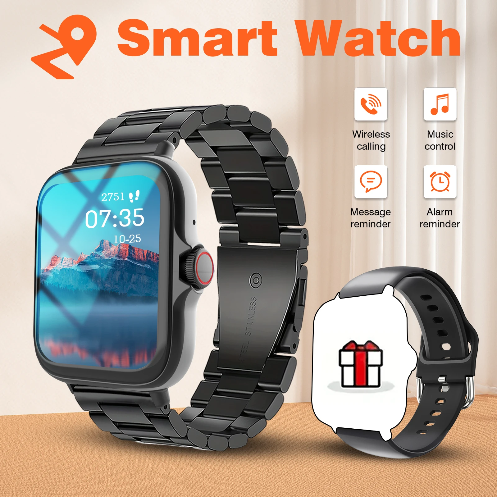 ساعة ذكية جديدة تمامًا، مكالمات بلوتوث، تذكير بالرسائل، تصوير عن بعد، مناسبة لهواتف iPhone وAndroid