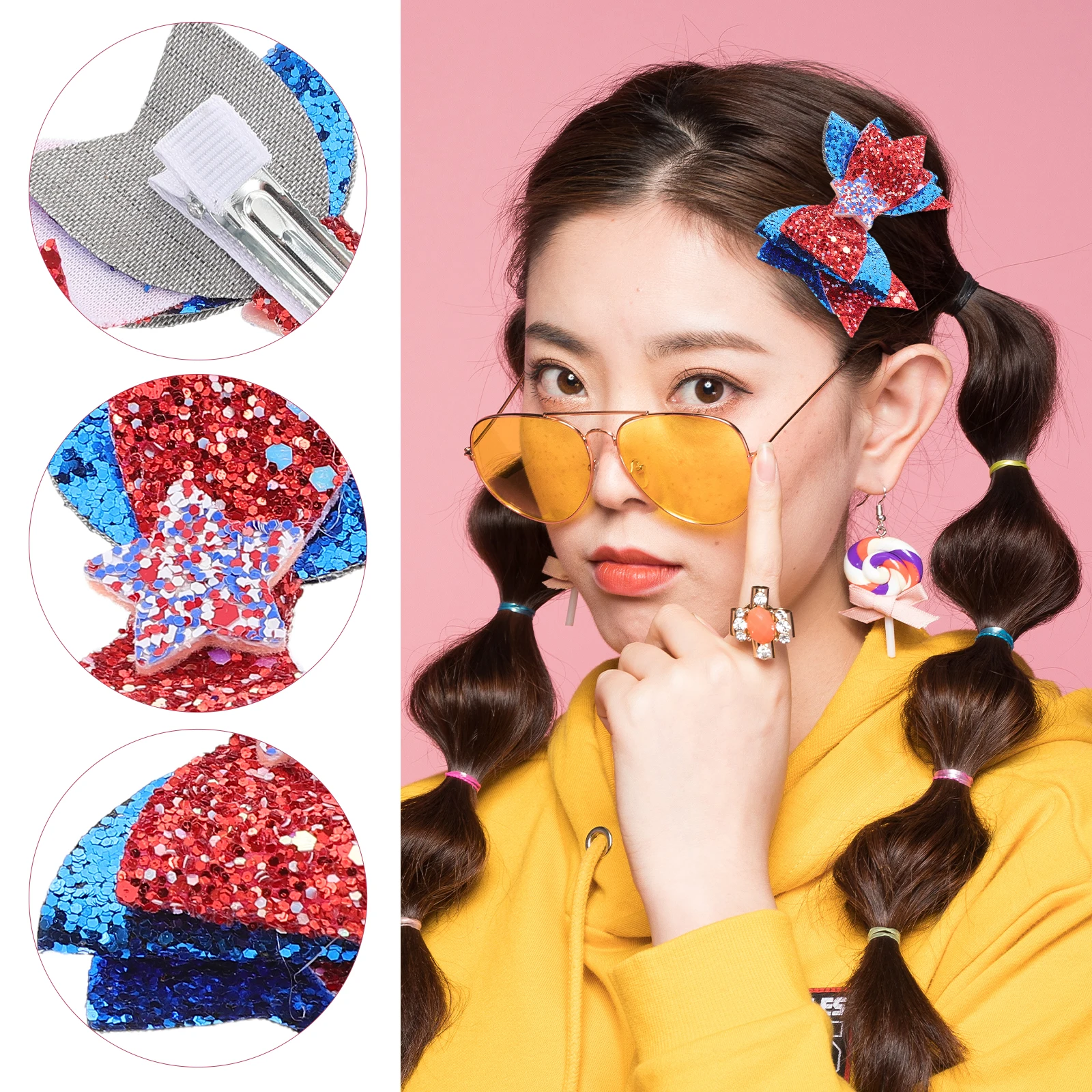

Festive Party Hair Accessories Star Bow Clips Women Girls Independence Day Cute Small Barrettes Hair
