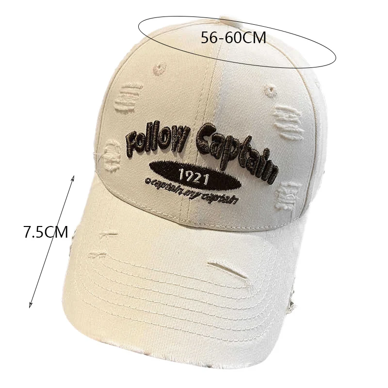 Fashion Versatile Ripped Craft Baseball Cap Wide Brim Big Head Circumference Visor Hat Letter Embroidered Sun Protection Cap
