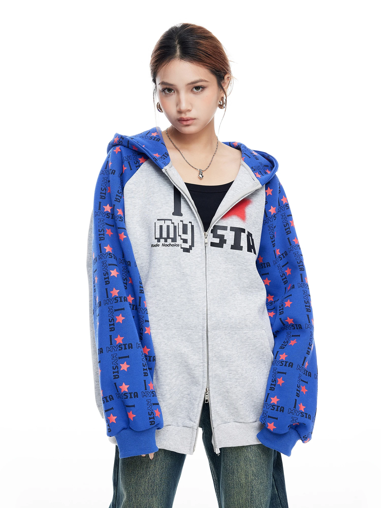 

Ретро-кардиган на молнии в американском стиле с цветными вставками, женская свободная толстовка с длинными рукавами, весна-осень