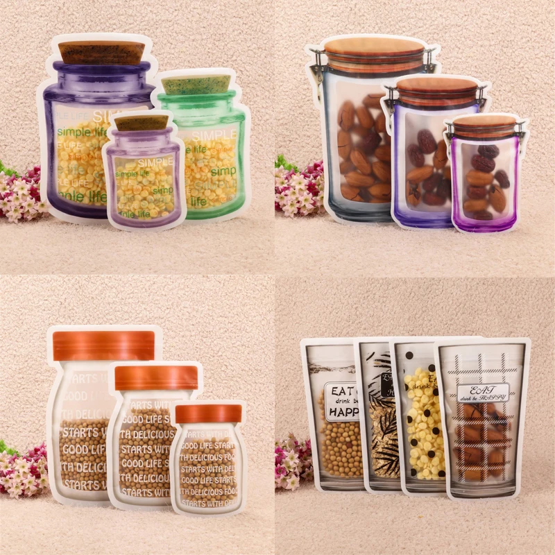 Reusable Mason Jar Zipper Bags Nuts Candy Cookies Bag Sealed Bags Fresh Food Storage Bag Zip Lock Plastic Bags Kitchen Organizer