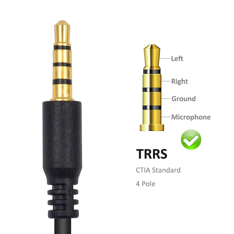 3.5Mm Earphone Splitter Cable 3.5Mm 1/8 Inch 4Pole TRRS Male Aux Cable Earphone Mic Audio Adapter