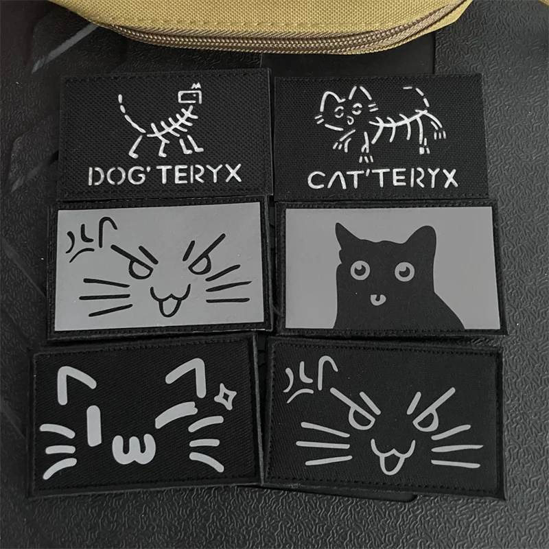 Reflective Cute Cat Hook and Loop patch Cartoon Cats Fallout Accessory Badge Outdoor Armband DIY Backpack Tactical patch Sticker