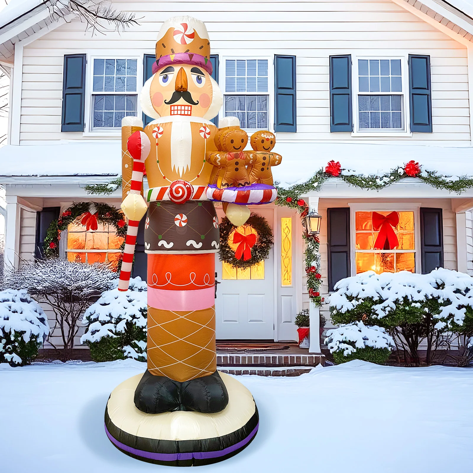 8FT Christmas Inflatable Outdoor Decoration, Inflatable Nutcracker with Little Gingerbread Christmas Blow up Yard Decorations