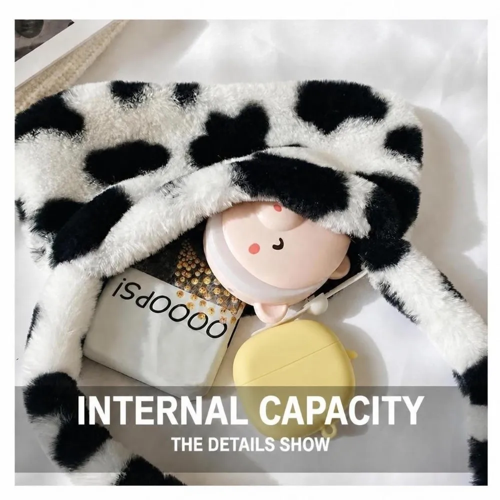 Fashion Soft Women's Shoulder Bag Cow Print Faux Fur Mini Tote Bag Leopard Print Casual Wear Handbag Purse Winter Season