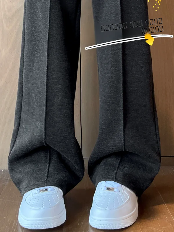 

Женские зимние шерстяные брюки с широкими штанинами, на флисовой подкладке, прямого кроя, для офиса, с высокой талией, из смесового полиэстера