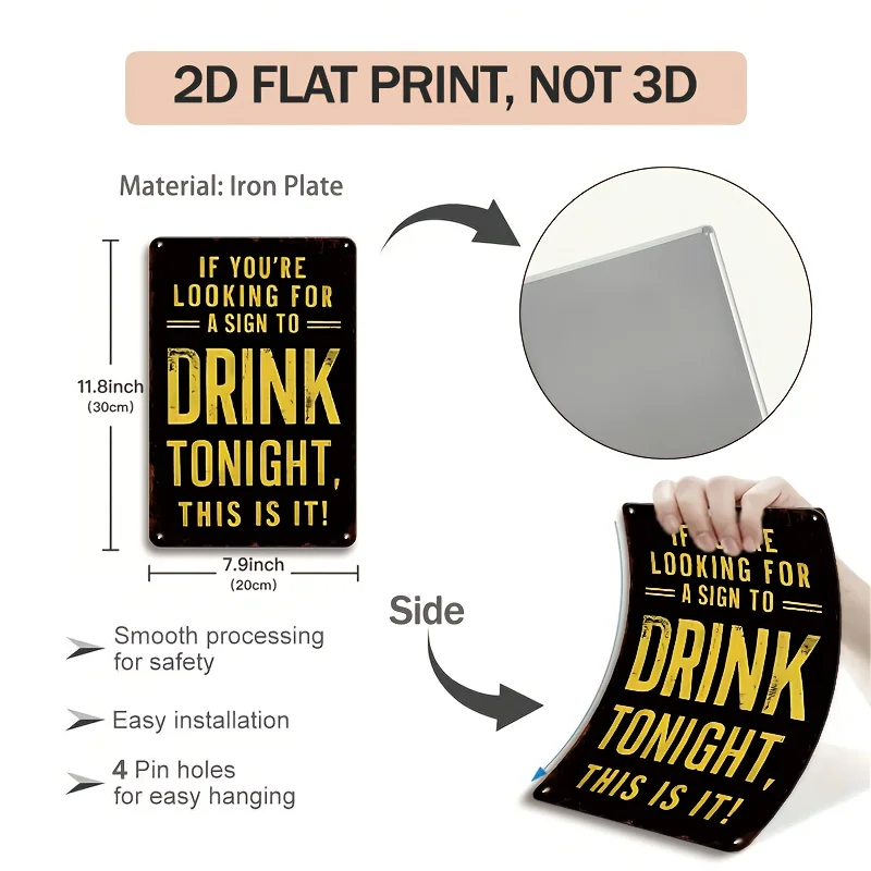 2D Flat, 2D Flat - 6 Vintage Beer Metal Iron Signs, 20.32x30.48 cm Wall Hanging Poster Decorative Plaques and Signs, Suitable fo