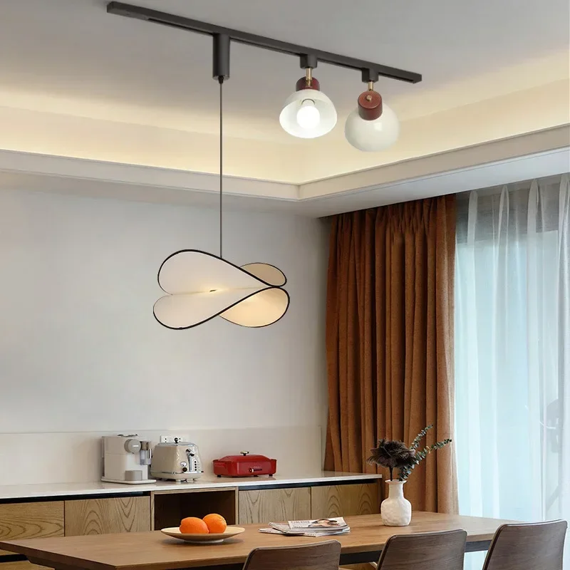

SANDYHA Modern Minimalist Woodcraft Pendant Lights for Restaurant and Living Room Stylish Chandelier Home Decor Track Spotlight