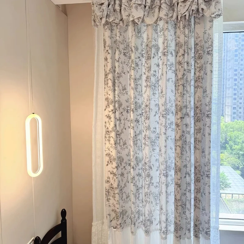 Retro Ancient Ink Sketch Flower Sheer Gauze Elegant Curtain Custom Size Elegant Window Curtain for Living Dining Room Bedroom