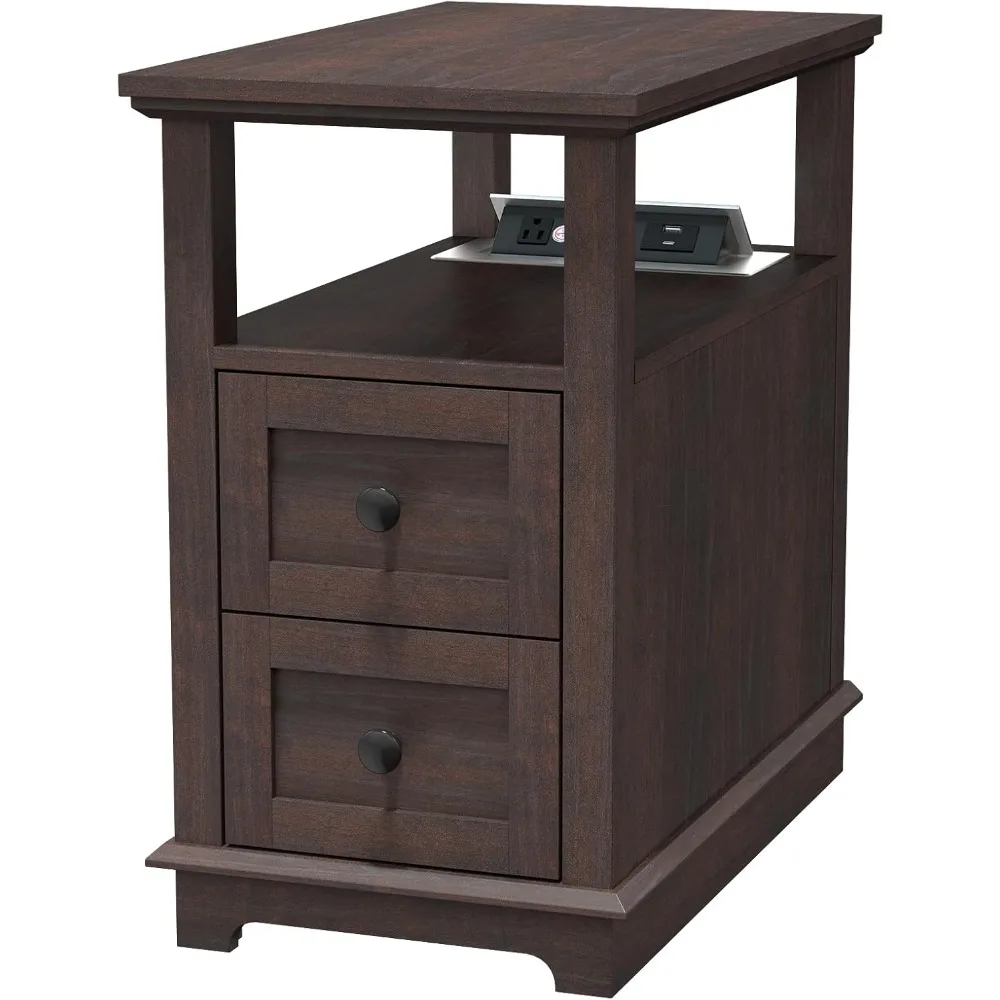

Narrow End Table with Flip Top Charging Station, Side Table with 2 Drawers, Type-C & USB Port & Power outlets