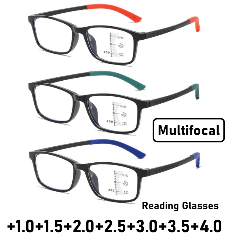 

Neutral Classic Square Frame Multifocal Reading Glasses Ultralight TR90 Sports Anti-slip Anti-blue Light Presbyopia Glasses