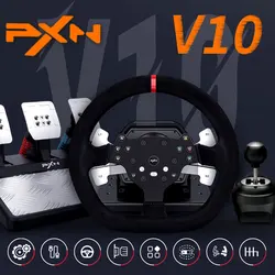 PXN V10 Force Feedback Game Steering Racing Wheel 3Pedal 6+1 Shifter Clamp Set 270/900 Rotate Detachable Hall Magnetic Induction