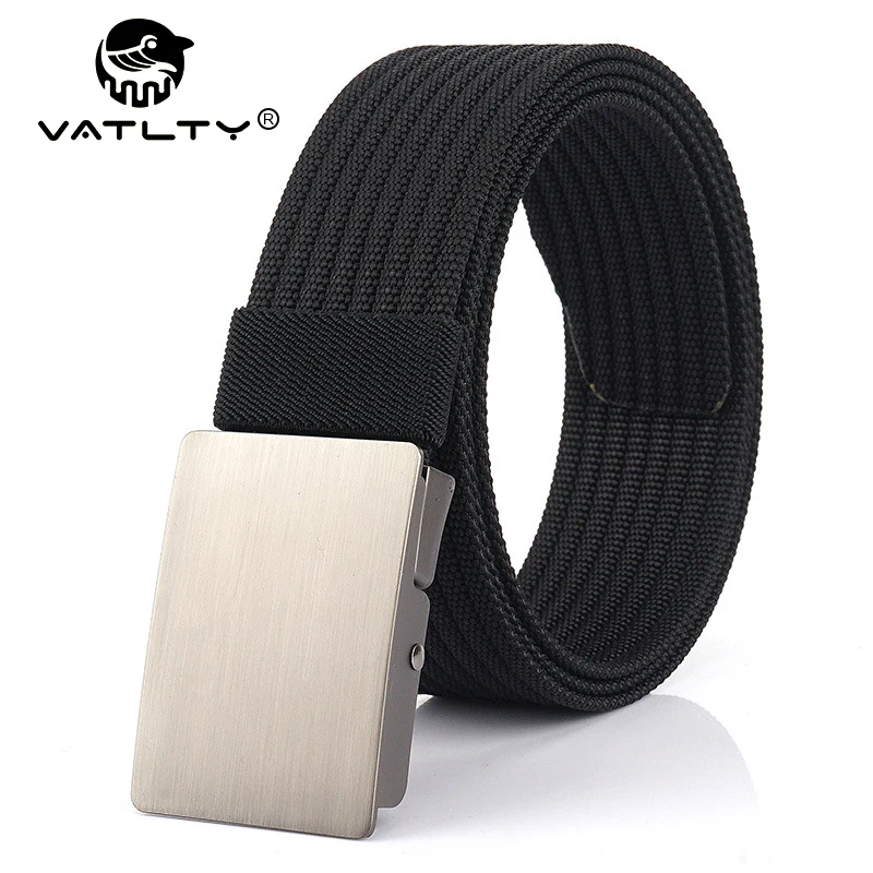 VATLTY New Men's Black Belt Hard Alloy Silver Buckle Tactical Military Belt Sturdy Nylon Jeans Waistband Girdles for Male