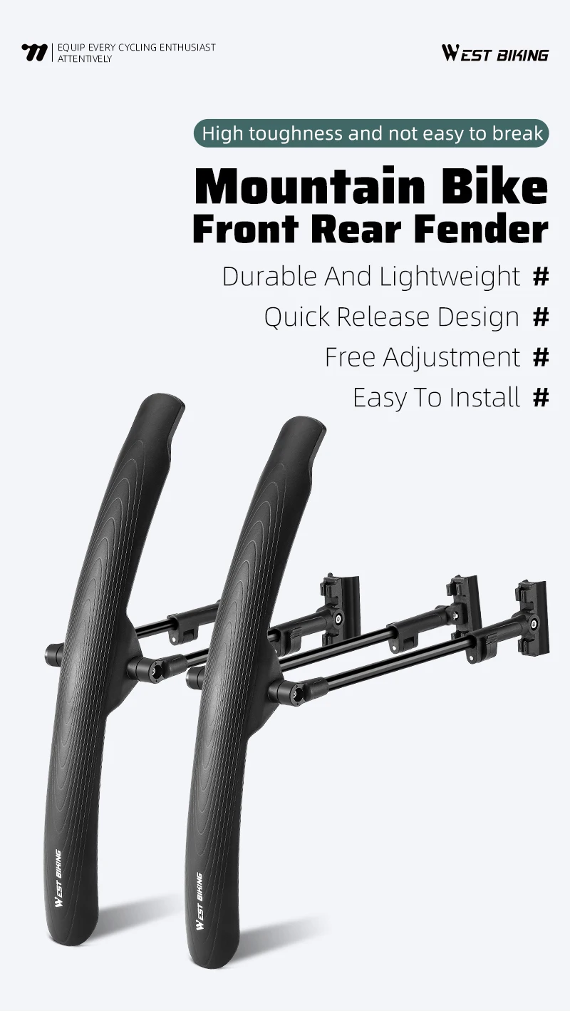 WEST BIKING MTB-Schutzbleche 5cm Breit Schnellspanner-Schutzblech-Set für 26-29 Zoll Mountainbike Doppelstangen-Verstellbare Regen-Trail-Ausrüstung – Detail 1