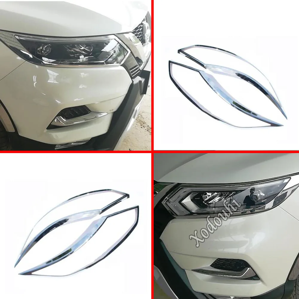 Cover Accessories Styling Eyebrow ABS Chrome Front Light Lamp Trim Frame Stick For Nissan Qashqai j11 2019 2020 2021 2022 2023