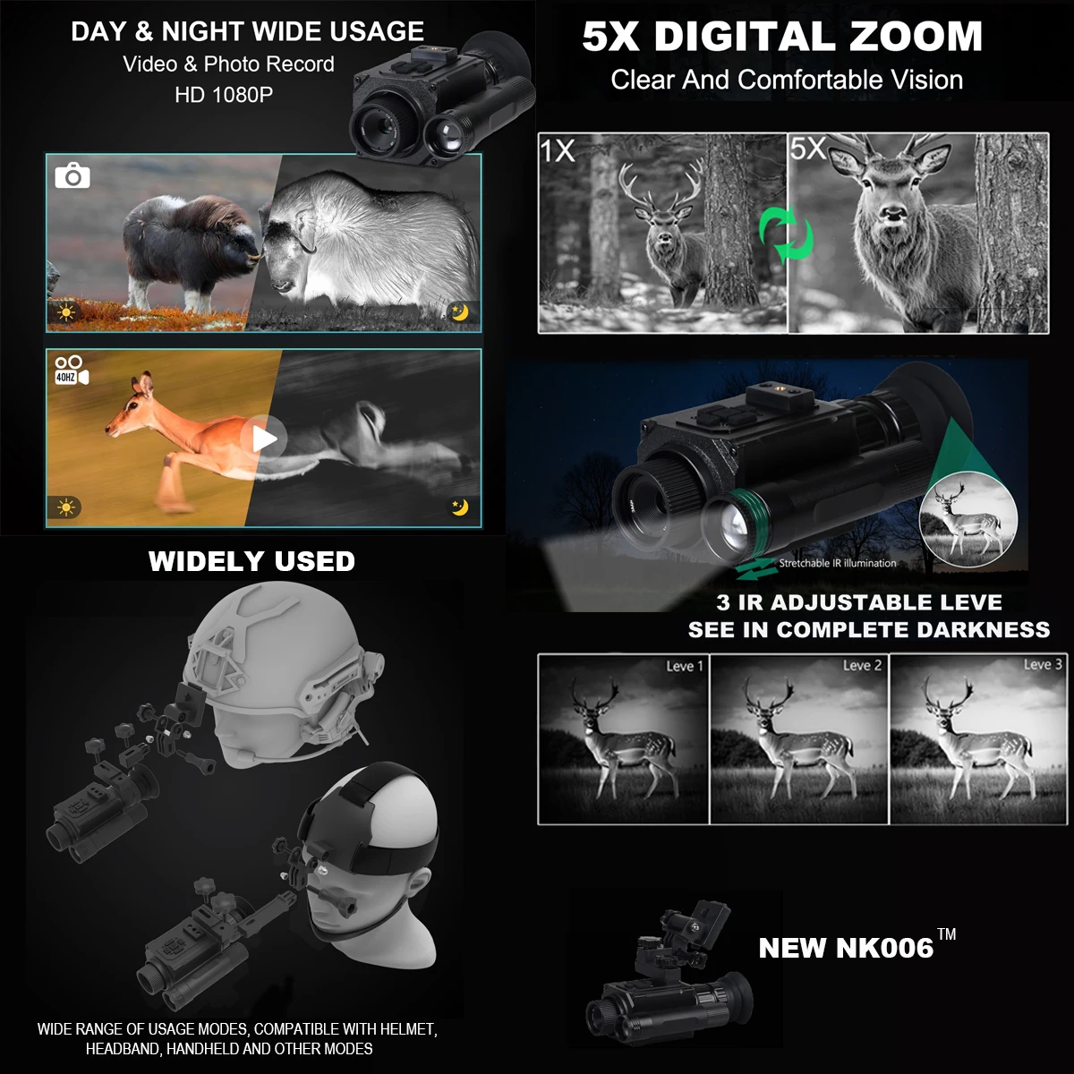 Gafas visión nocturna NVG para caza con cámara y adaptador casco - imagen 4