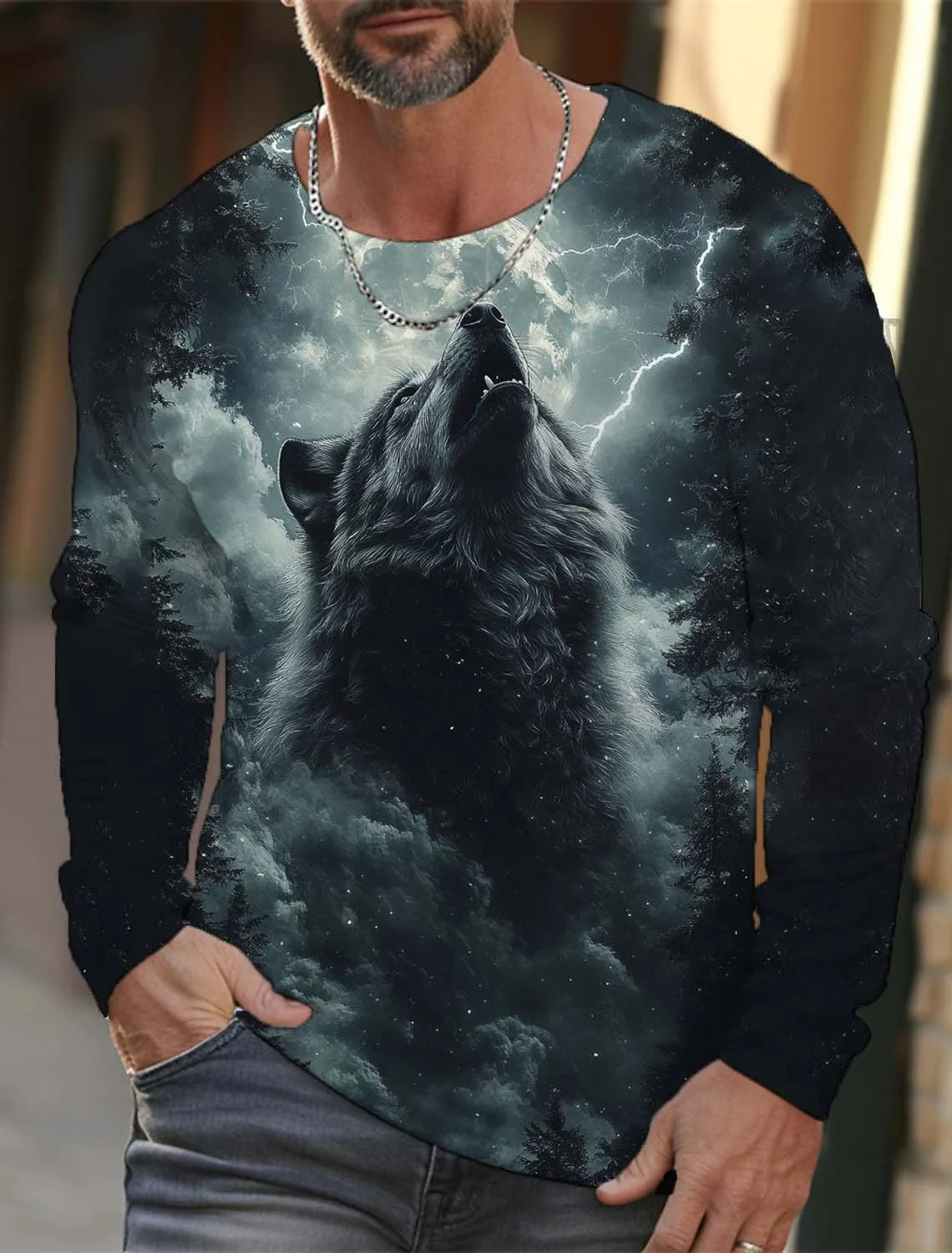 Men's Long Sleeves T-Shirts Animal Wolf Pattern 3D Print Tops Tees Summer New Fashion Oversized Unisex T Shirt Men Clothing