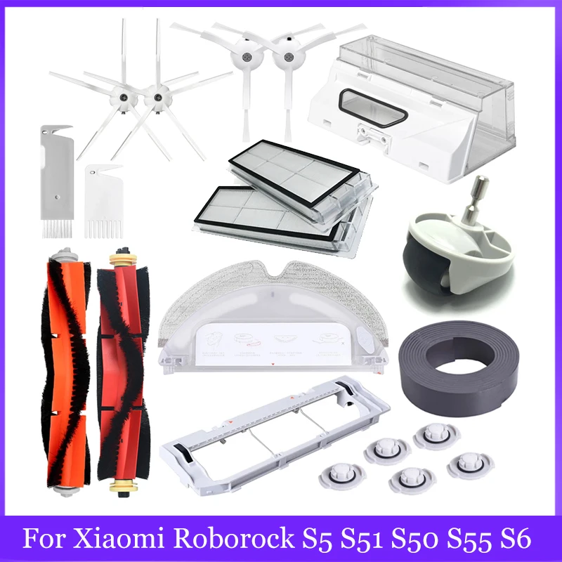 Water Tank Dust Box For XiaoMi Roborock S5 S50 S51 S55 S6 S60 S6 Pure Vacuum Cleaner Spare Parts  Side / Main Brush Accessories