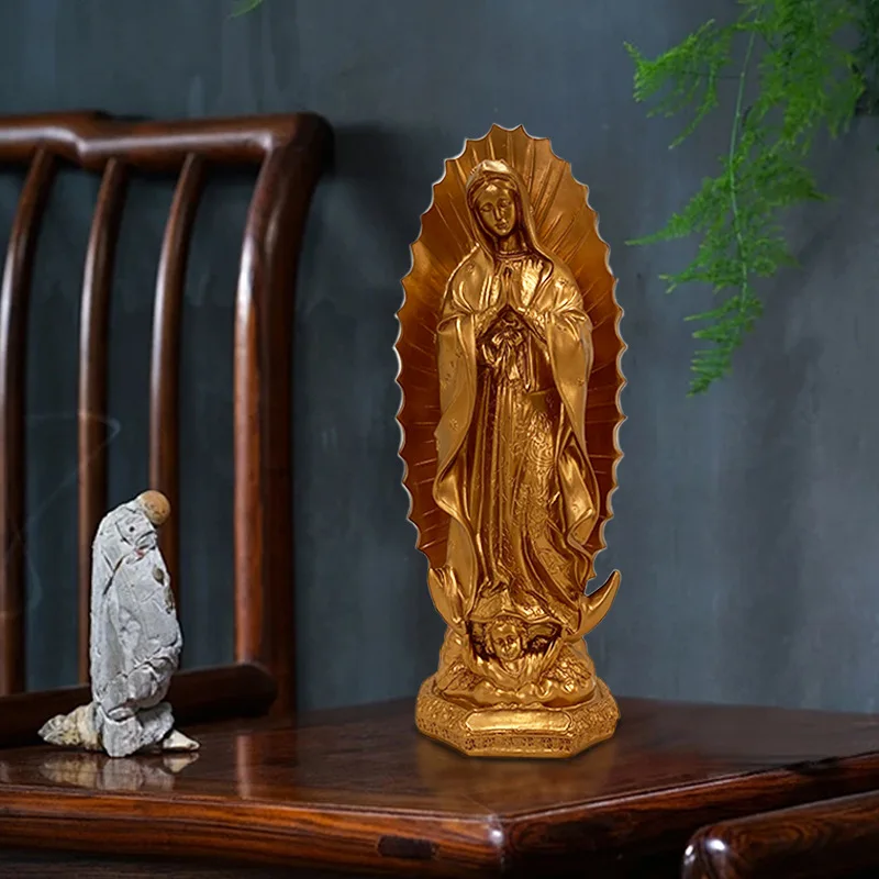 12-Zoll-Mexikanische Jungfrau-Maria-Figur, katholische gesegnete Mutter Guadalupe, Skulptur aus Kunstharz, religiöse Statue, Heimdekoration – Detail 6