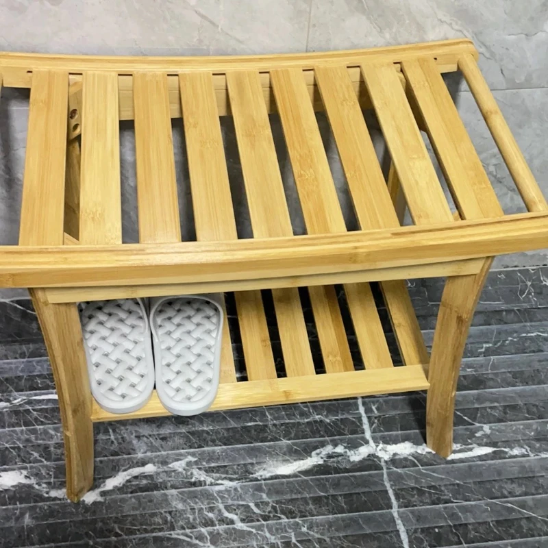 

Non-Slip Shower Stool Bamboo Bathroom Stool for Elderly Pregnant Women Lightweight Portable Bathtub Bench