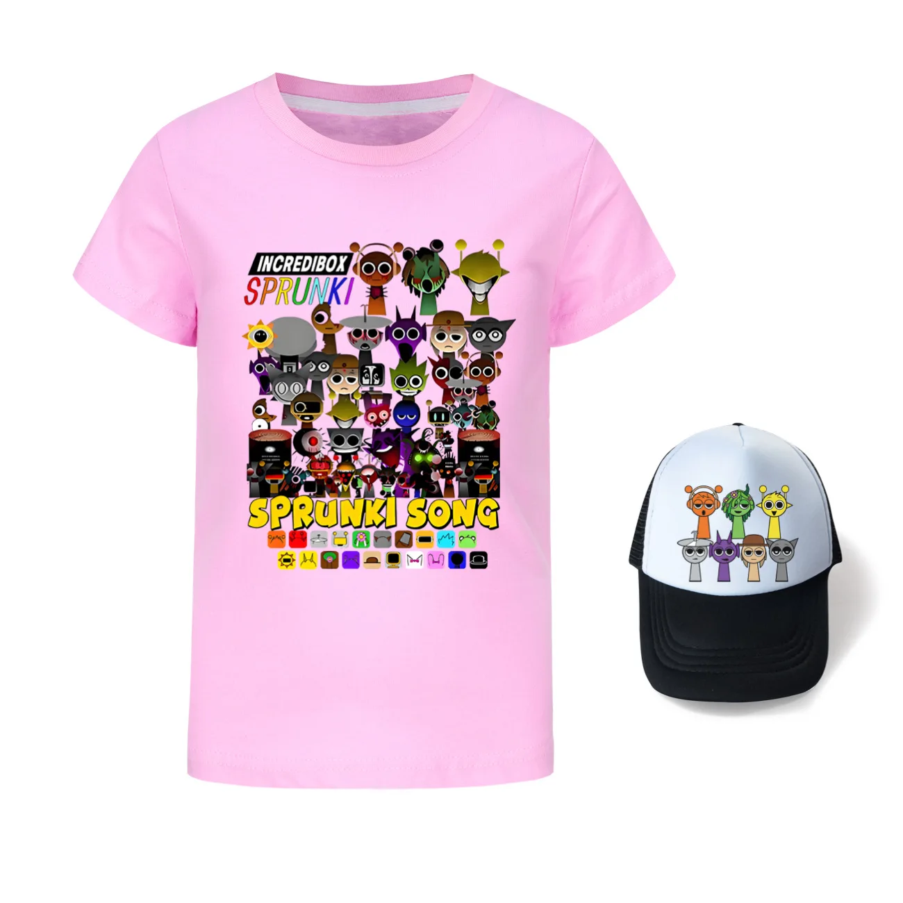 Hot Game Sprunki Camisetas Kids Cartoon Sprunky Kleding Meisjes 2025 Zomer T-shirt Jeugd Jongens Korte Mouw Tops Zonnehoed 2 stuks Pakken