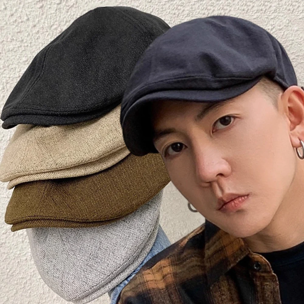 

2025 New Men Berets Cap British Style Autumn Summer Linen Hats Fashion Flat Caps Classic Vintage Gatsby Cabbie Cap Chapeau Homme