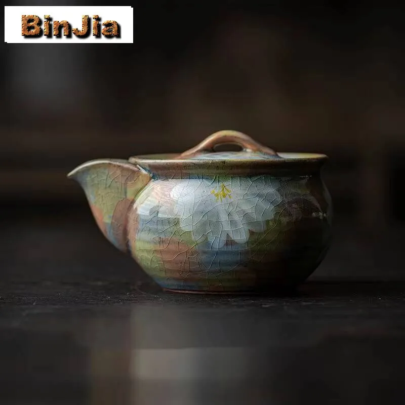 

160ml Handpainted Chrysanthemum Teapot Vintage Ice Cracked Glaze Pot Tea Soaking Kettle With Filter Flower For Ornaments Craft