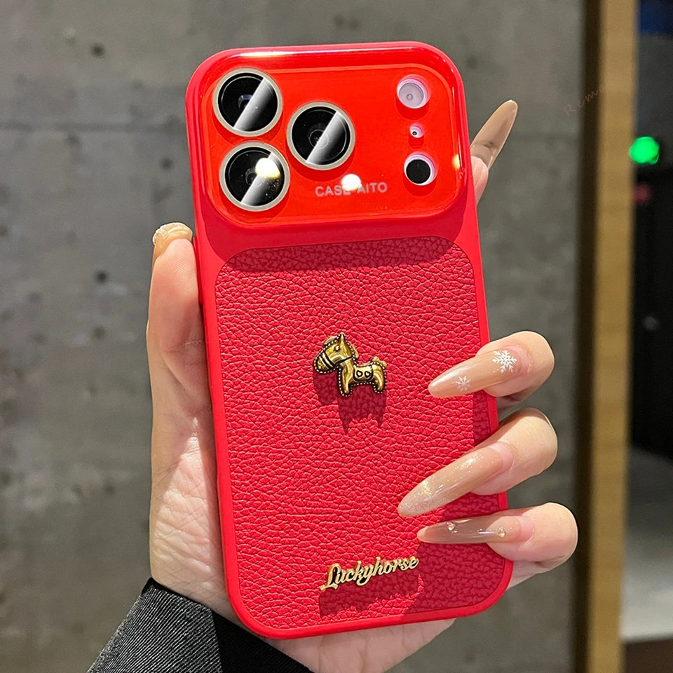 Lucky Horse Official Phone Case For iPhone 15 14 16 17 Pro Max 17Pro Luxury Big Window Shockproof Len Camera Protector Cover