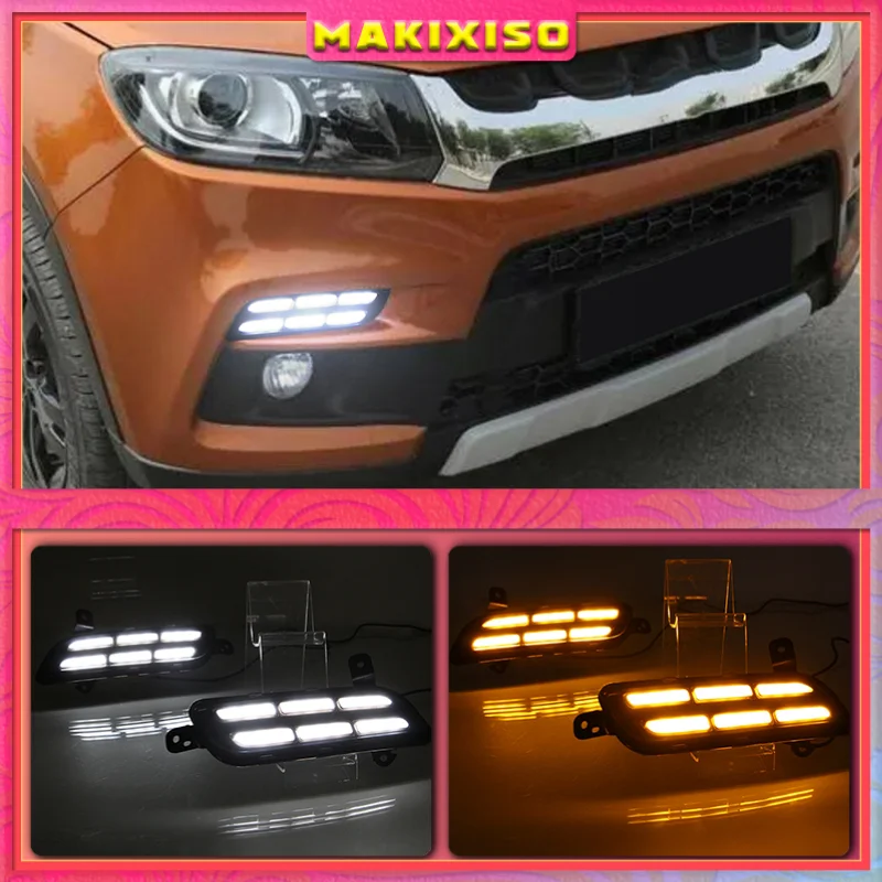 For SUZUKI Vitara brezza 2015 - 2017 LED DRL Daytime Running Lights Daylight with yellow turn signal Styling light