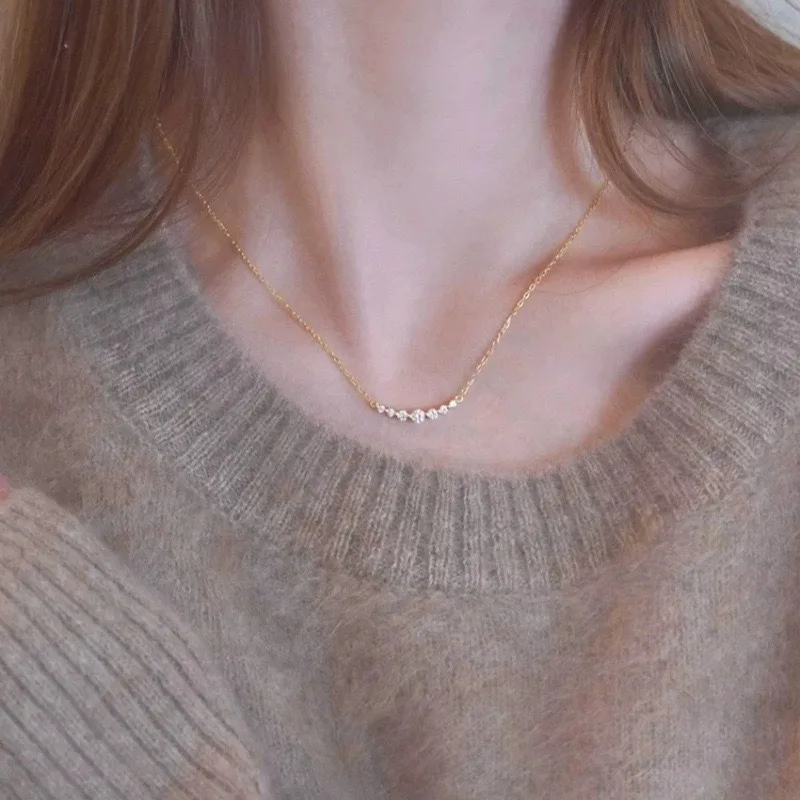 

S925 pure silver gradient diamond necklace for women, warm, collar chain, high-end luxury, can be packed in a gift box