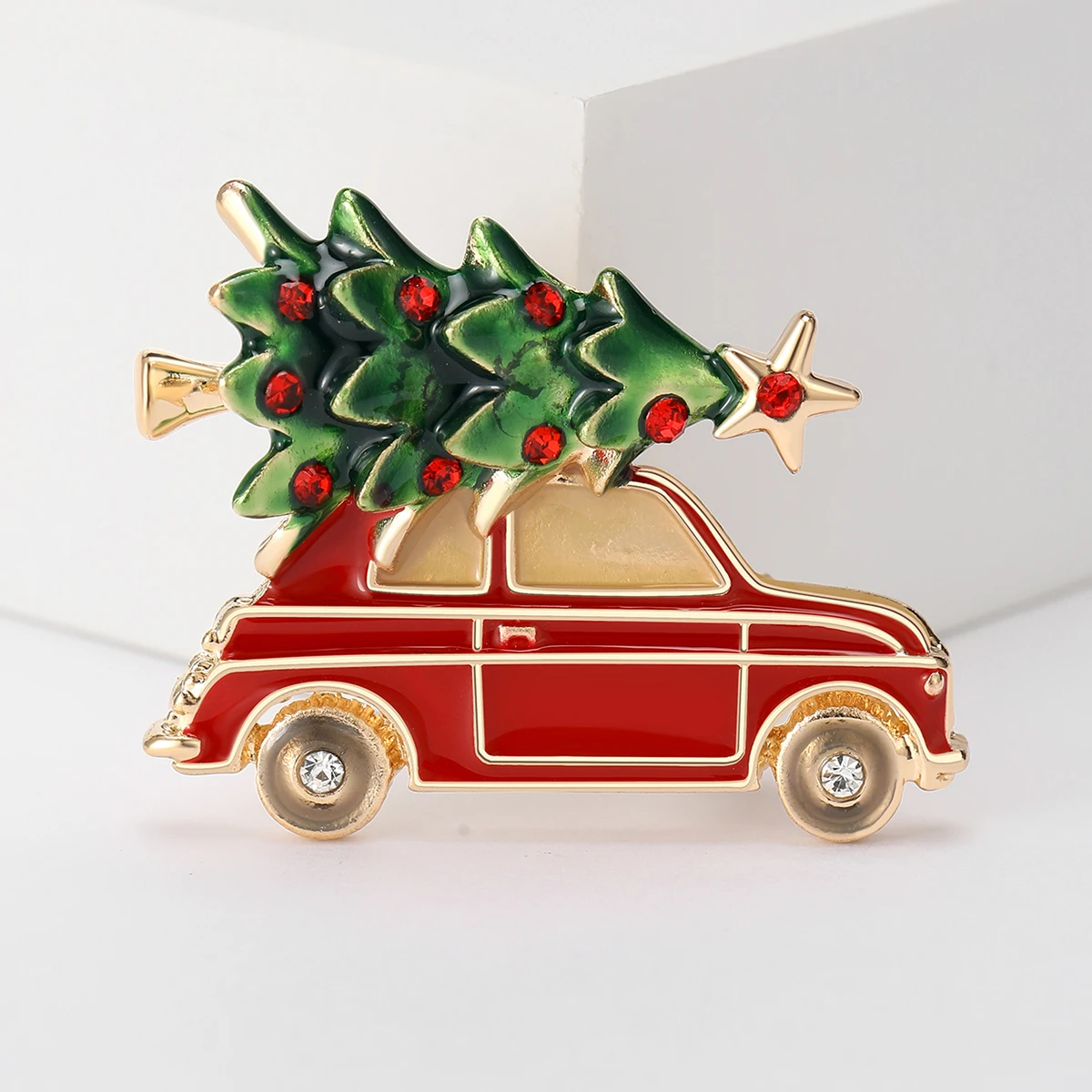 Enamel Christmas Tree Car Brooches for Women Unisex Beautiful Pins 2-color Available Office Party Accessories Gifts