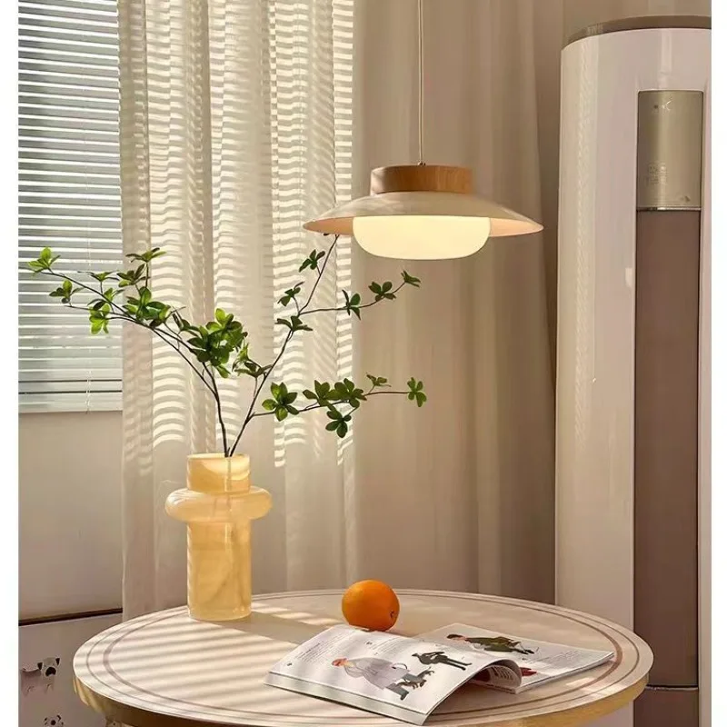 

With Wood LED Pendant Light White Acrylic Lampshade Home Restaurant Bar Foyer Shop Suspension Lamp