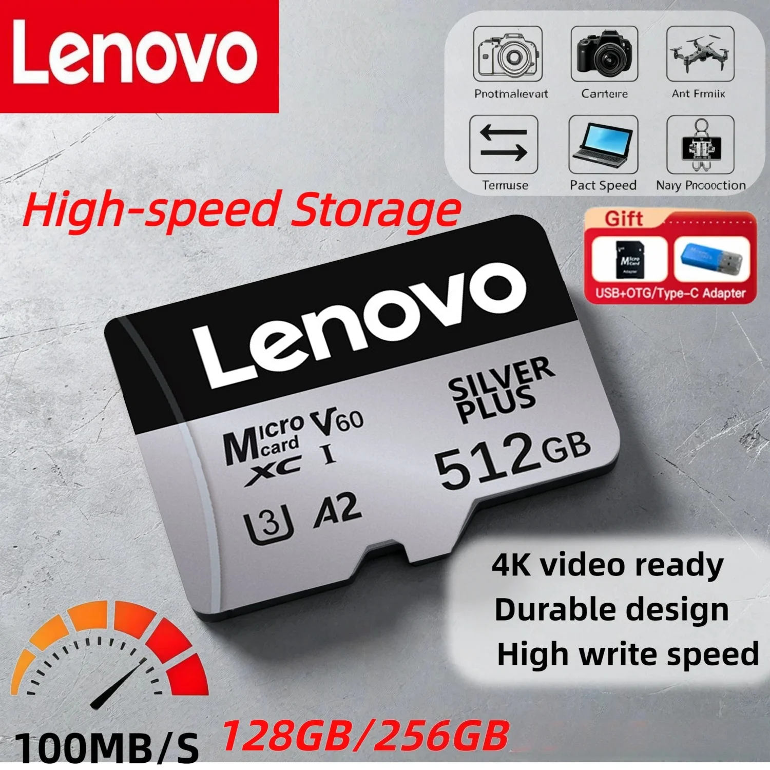 Lenovo U3 V30 Micro TF SD Card High Speed TF Flash Cards for Phone Camera Nintendo Switch 512GB 256GB 128GB 64GB SD Memory Card