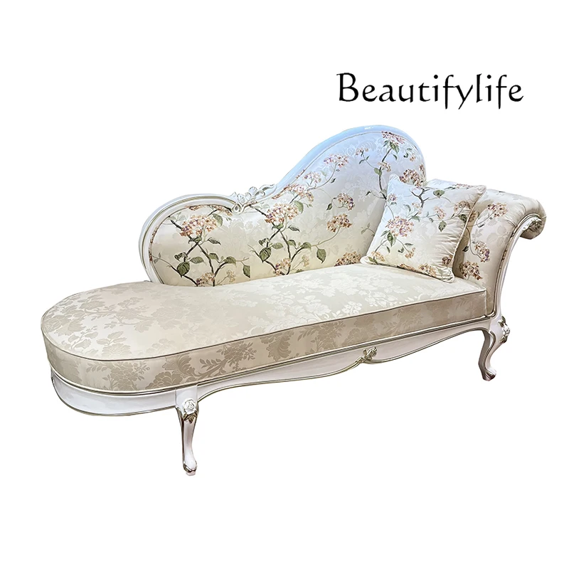 

French fabric embroidery concubine European luxury beauty couch bedroom neoclassical solid wood recliner lazy chair