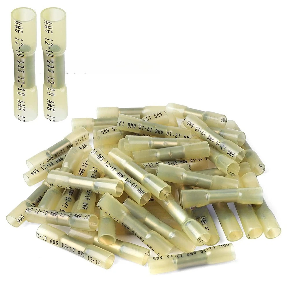 100Pcs BHT Heat Shrink Butt Connectors Waterproof Electrical Wire Crimp Splice Terminal Middle Joint Tubing
