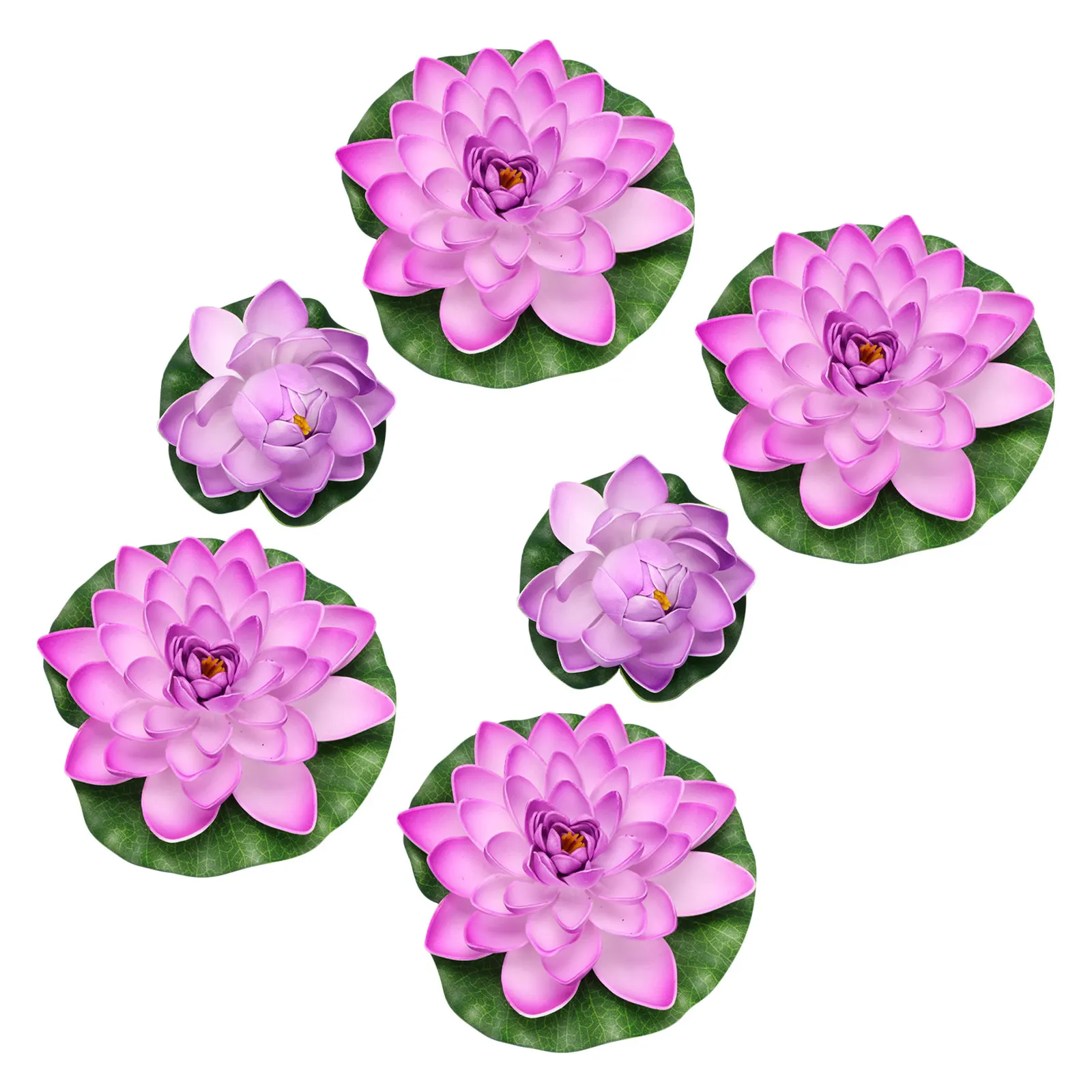 6Pcs Artificial Water Lilies Plastic Floating Pond Plants Deep Green Embossed Leaves for Garden Pool Aquarium Decor Home