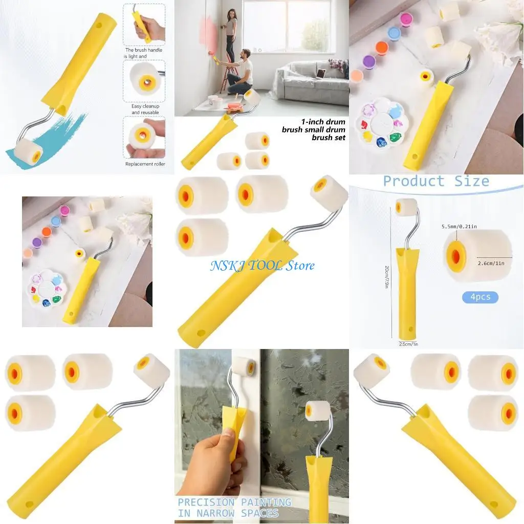 

L8RC Miniature Paint Roller Set Roll Brush With 4pcs Durability Wool Refills