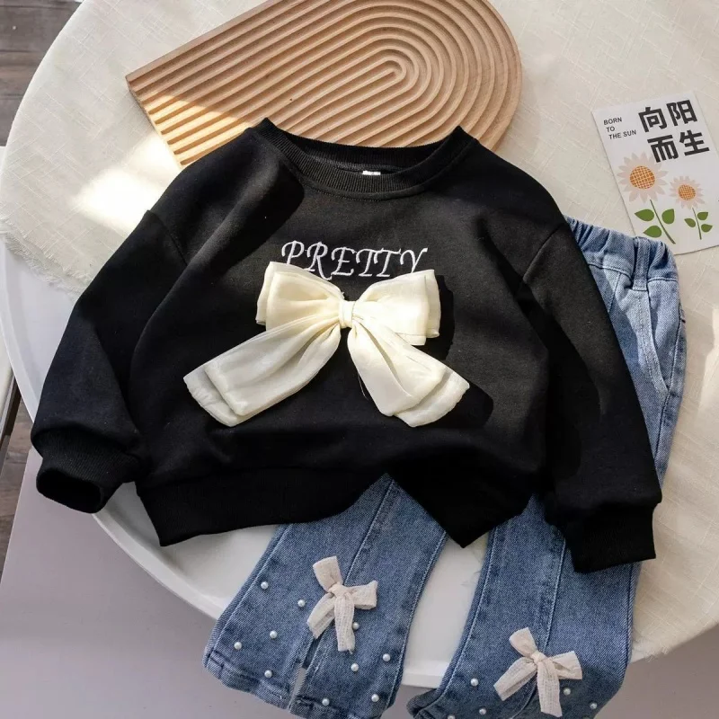 

Girls 2026 Spring And Autumn Korean Edition Bow Sweatshirt Fashionable Girls Pullover Princess Casual Korean New Style Tops