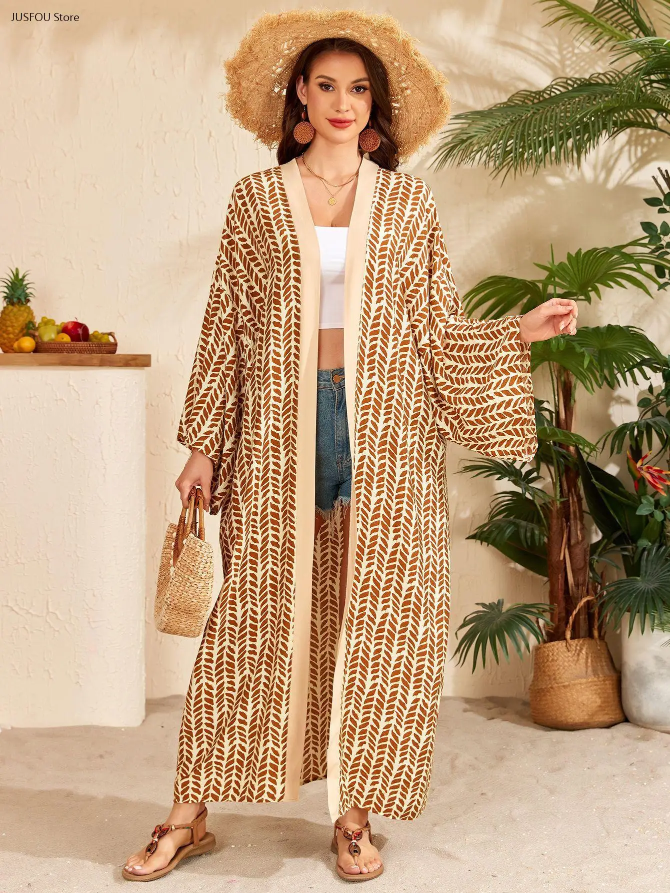 Women Sexy Loose Kimono Beach Cover Up Bath Robe Vacation Open Front Cardigan Swimwear Outer Wrap for Beach Poolside Daily Wear