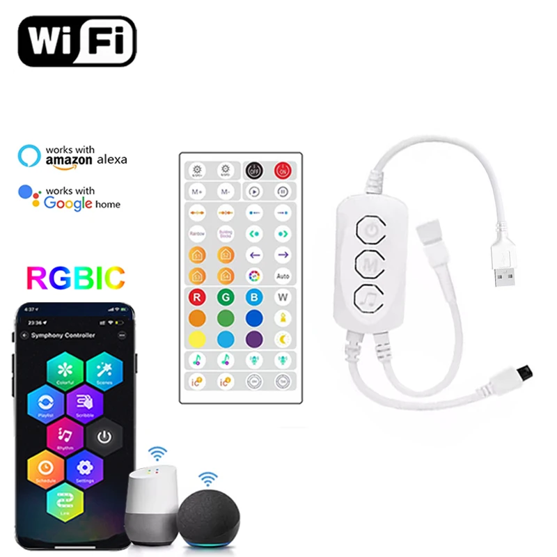 5V 3Pin Smart Wifi RGBIC Controller Surplife App Control Music Sync 44Key Remote Led Lights Controller For WS2812 Led Strip