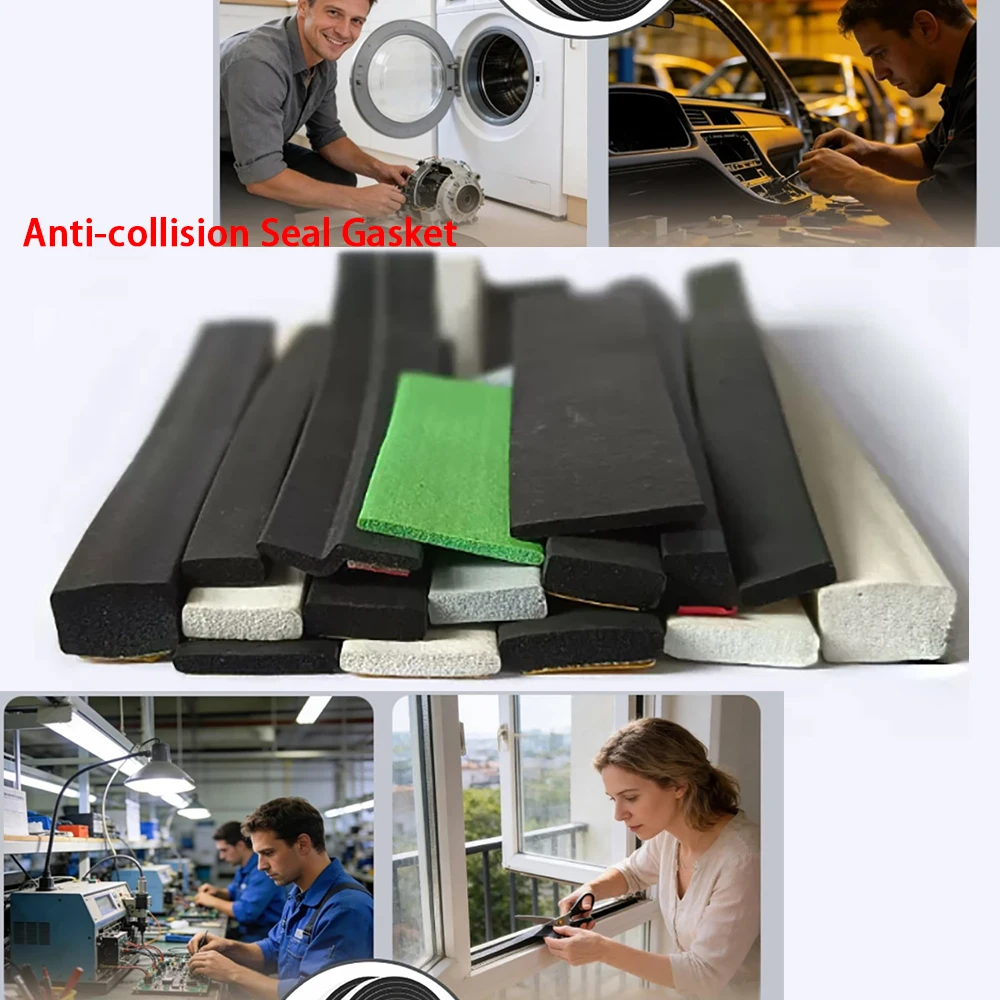 1m EPDM Self Adhesive Sponge Seal Strip Rubber Black Foam Strong Single-sided Adhesive Soundproof Anti-collision Seal Gasket